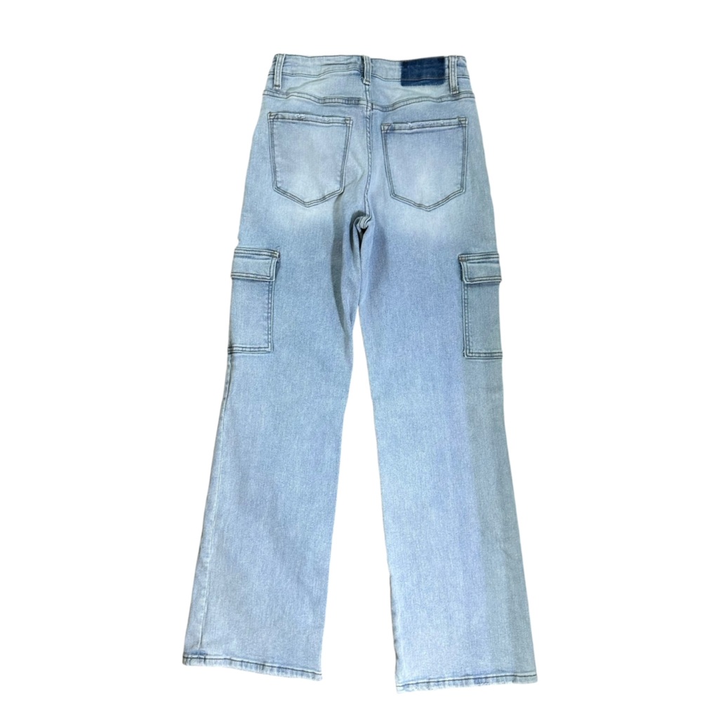 Vervet - 90's Vintage Super High Rise Cargo Straight Jeans Light Wash Sz 26 - Picture 3 of 11